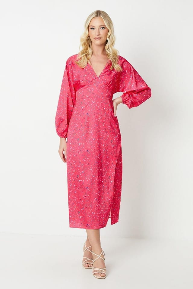 Debut London Debut London Women's by Coast V Neck Satin Midi Dress in Pink - 2