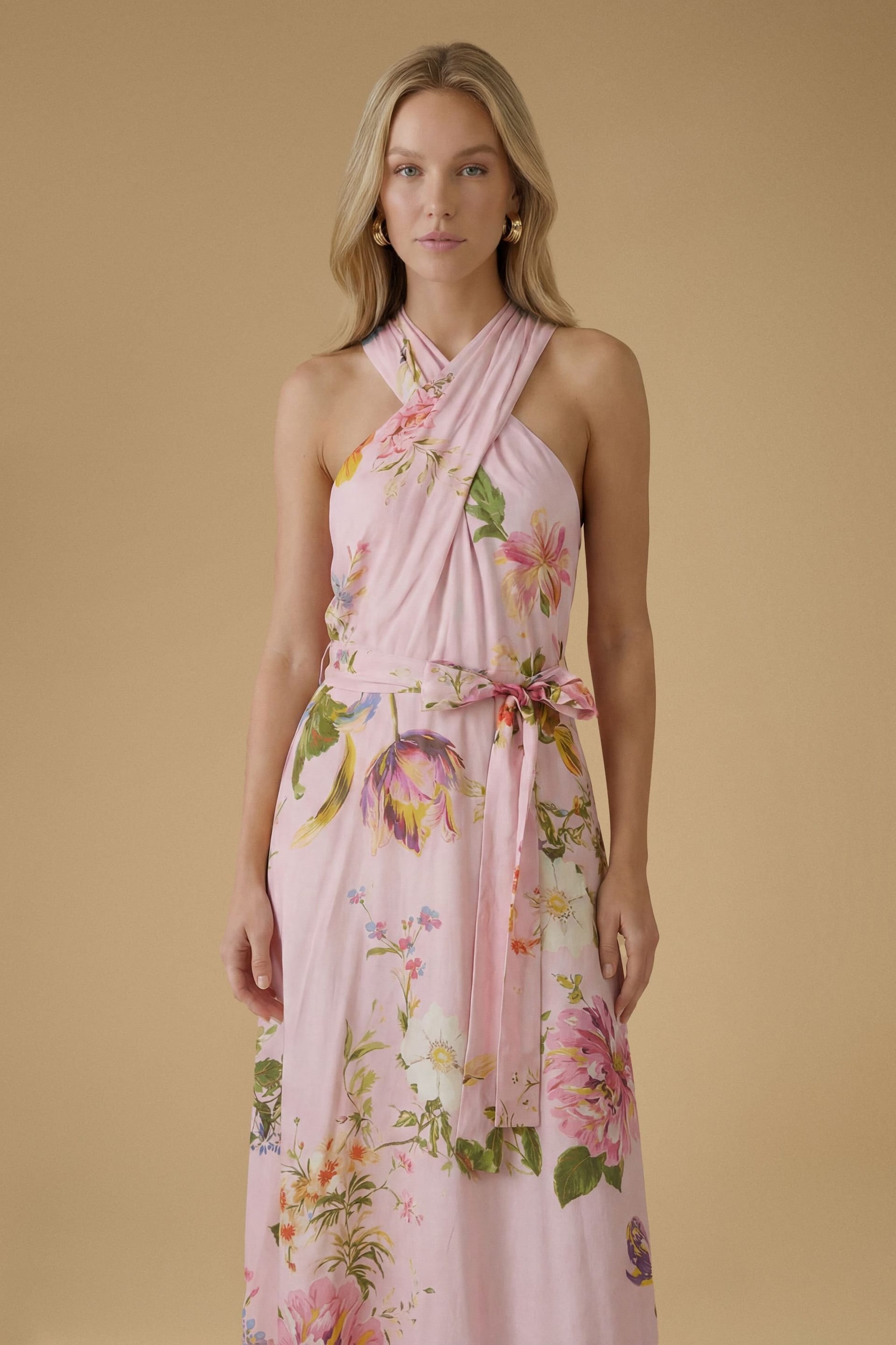 Oasis Oasis Women's Halter Cross Neck Printed Viscose Midaxi Dress - 4