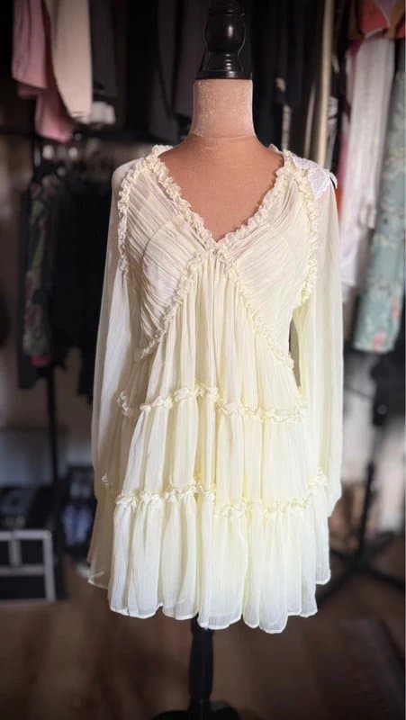 River Island River Island Studio Hand Embellished Buttercream Tiered Chiffon Dress