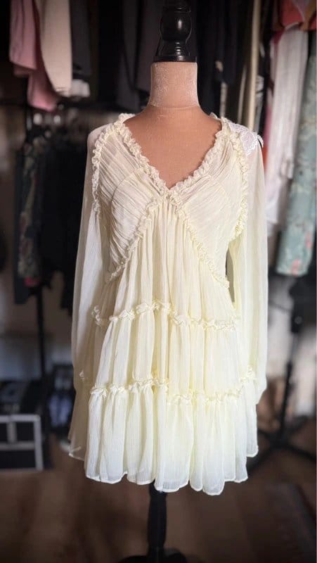 River Island Cream Chiffon Mini Dress with Floral Appliqué