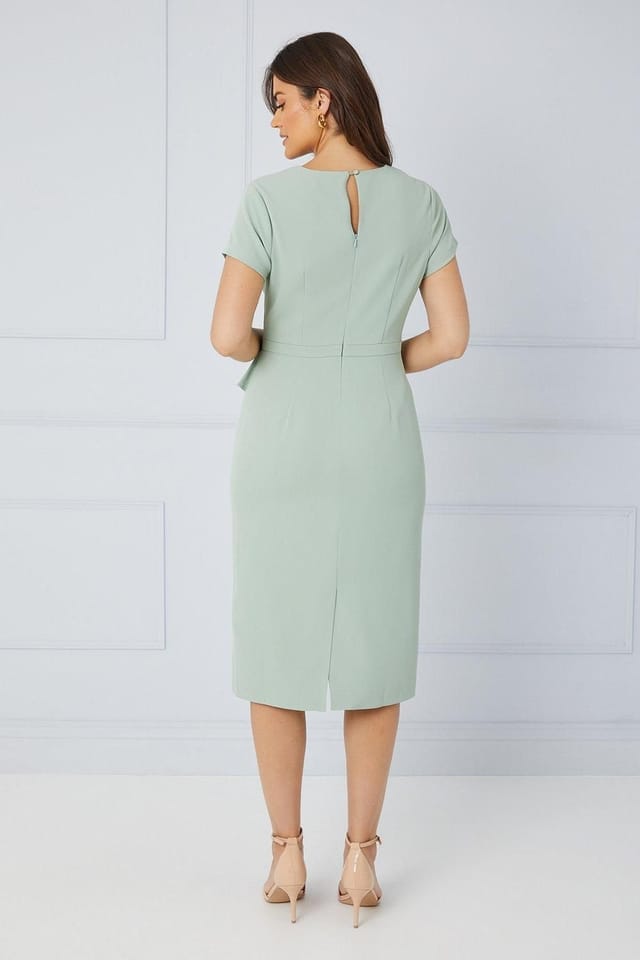 Wallis Wallis Women's Tailored Crepe Ruffle Pencil Dress in Sage - 3