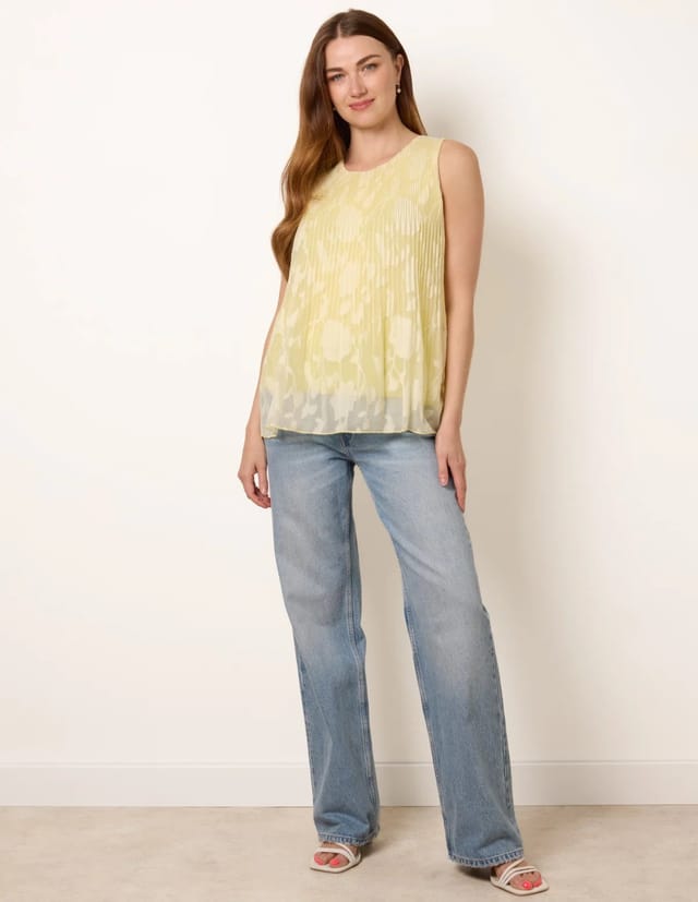 Blue Vanilla Sleeveless Lace Pleated Top - 2