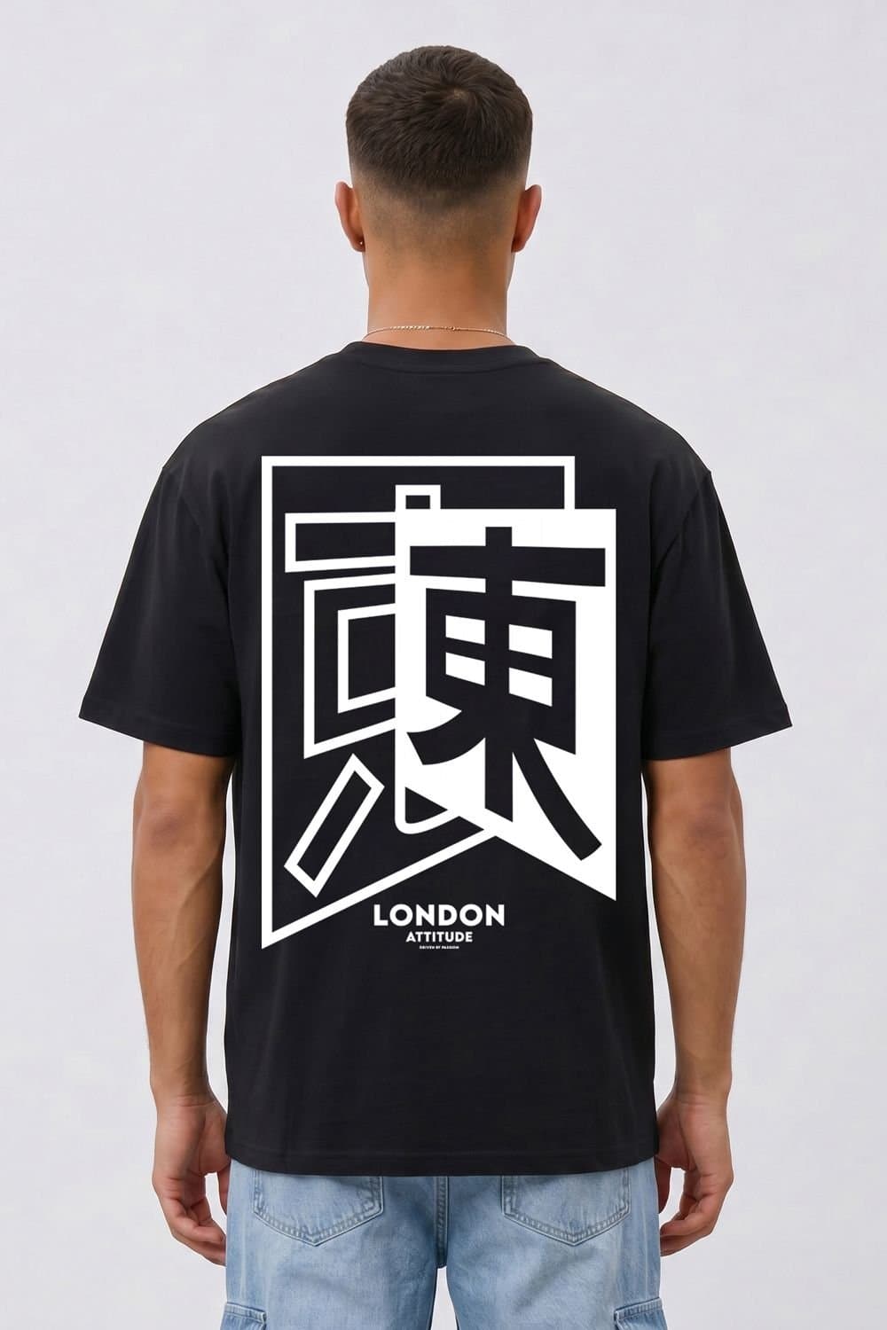 LONDON ATTITUDE LONDON ATTITUDE Men's Japanese Inspired Premium Cotton Relaxed Fit T-Shirt in Black