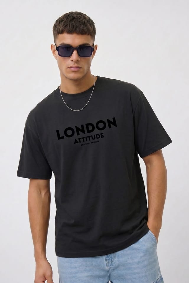 LONDON ATTITUDE LONDON ATTITUDE Men's Japanese Inspired Premium Cotton Relaxed Fit T-Shirt in Black - 2