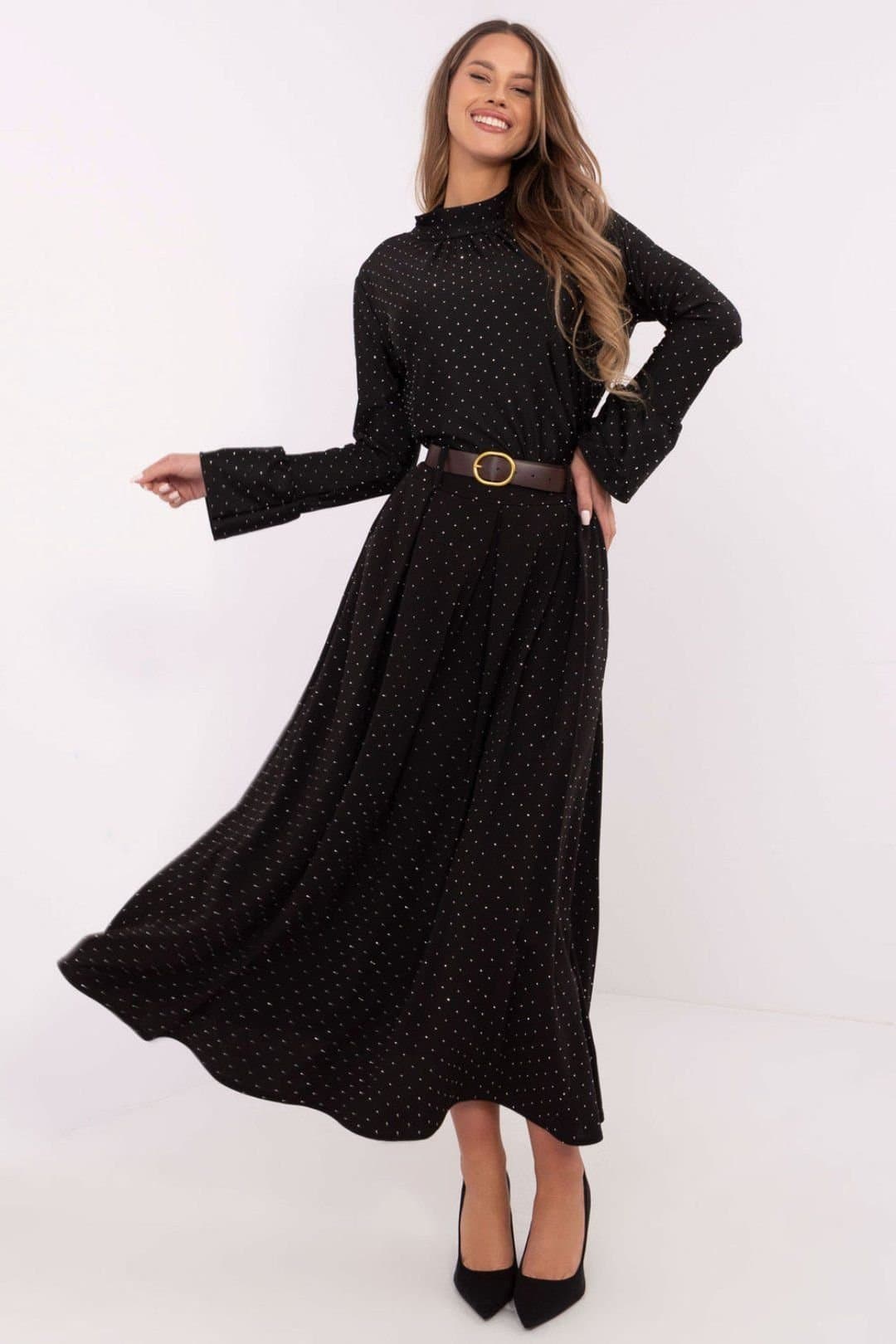 Love Lace Love Lace Women's Elegant Rhinestone Maxi Skirt with Buckle in Black