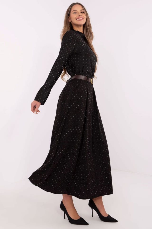 Love Lace Love Lace Women's Elegant Rhinestone Maxi Skirt with Buckle in Black - 2