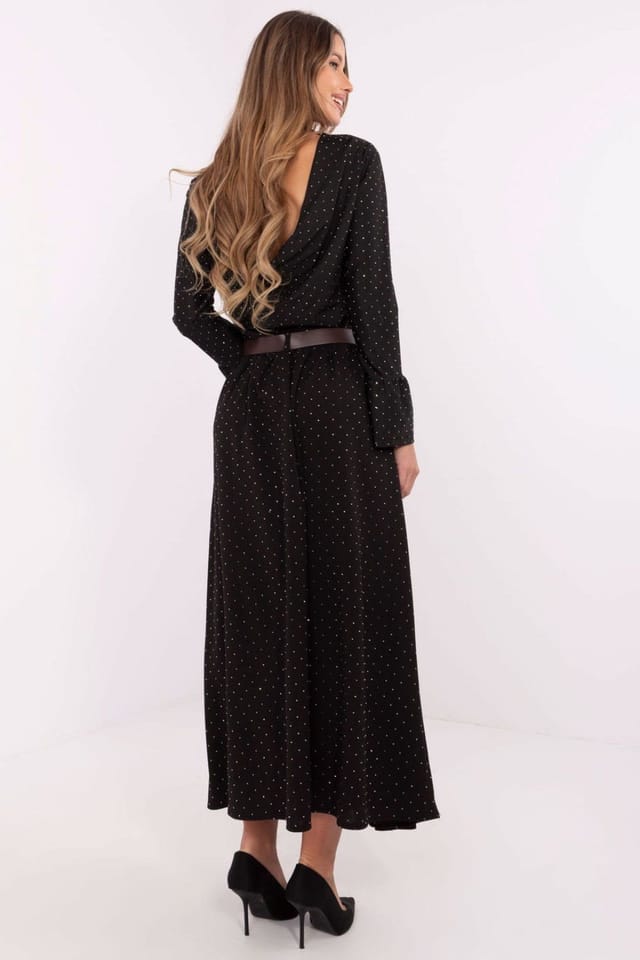 Love Lace Love Lace Women's Elegant Rhinestone Maxi Skirt with Buckle in Black - 3