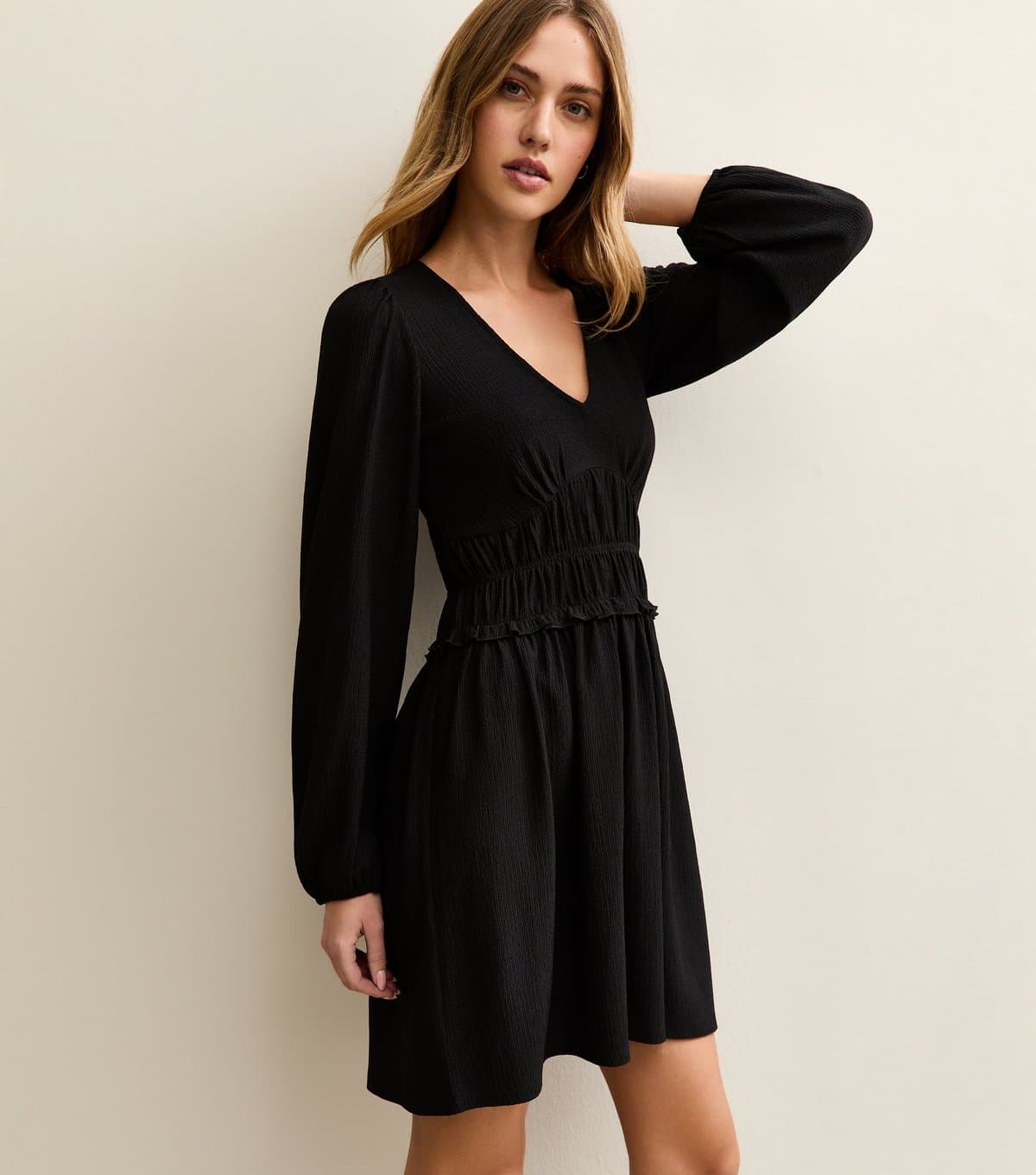 New Look Women's Black Shirred Waist Mini Dress New Look