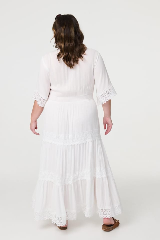Izabel London Izabel London Women's Curve Tiered Lace Trim Maxi Dress in White - 3