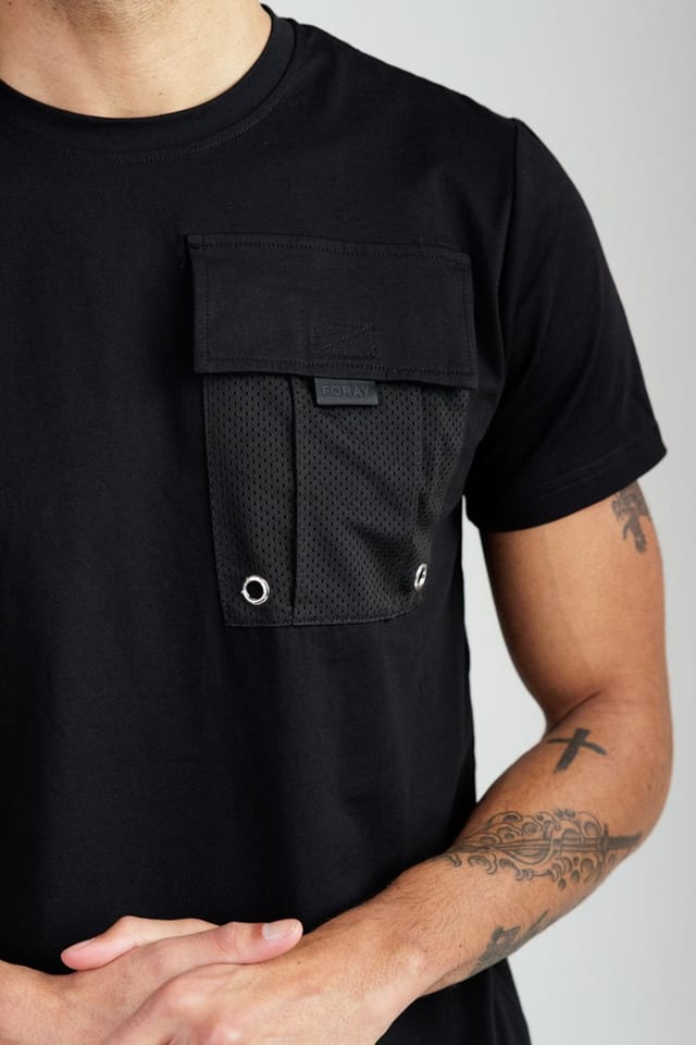 Foray Foray Men's Short Sleeve Cotton Utility Pocket Crew T-Shirt in Black - 3