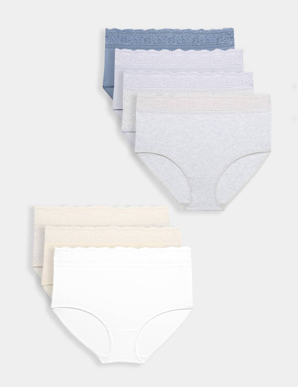 Marks & Spencer M&S 7 Pack Cotton Rich Lace Waist Full Briefs Light Cream