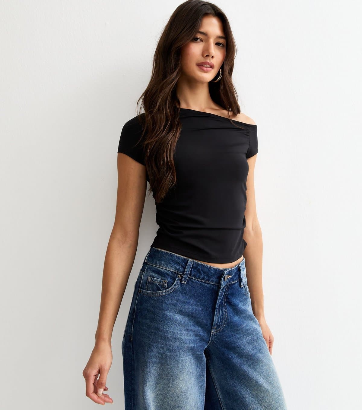 New Look Women's Black Off Shoulder Gathered Side Top New Look