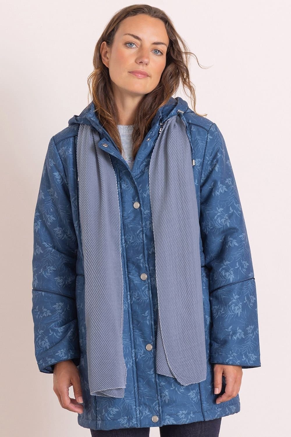 Anna Rose Anna Rose Women's Printed Coat With Scarf in Mid Blue