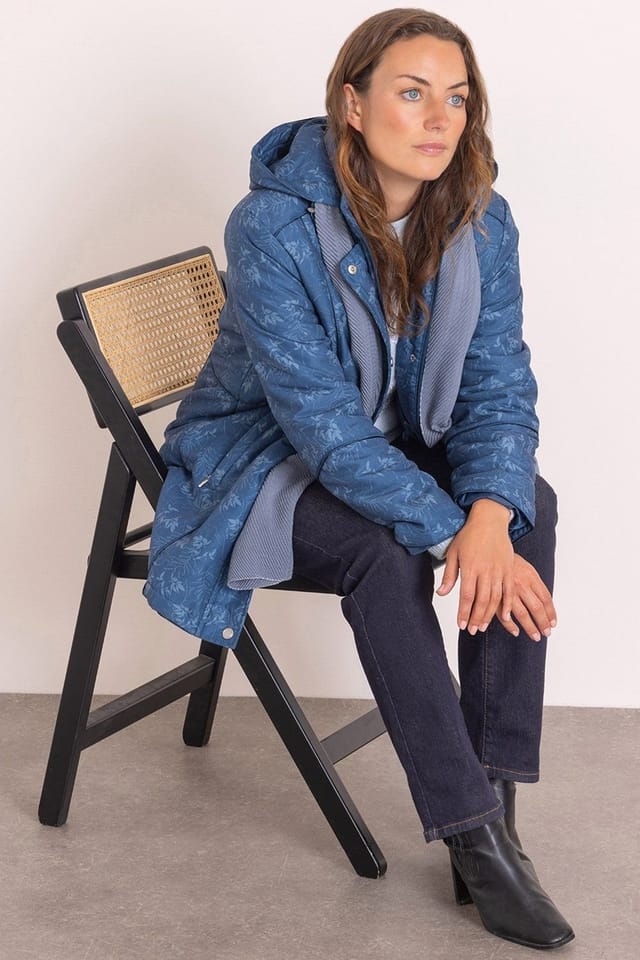 Anna Rose Anna Rose Women's Printed Coat With Scarf in Mid Blue - 2