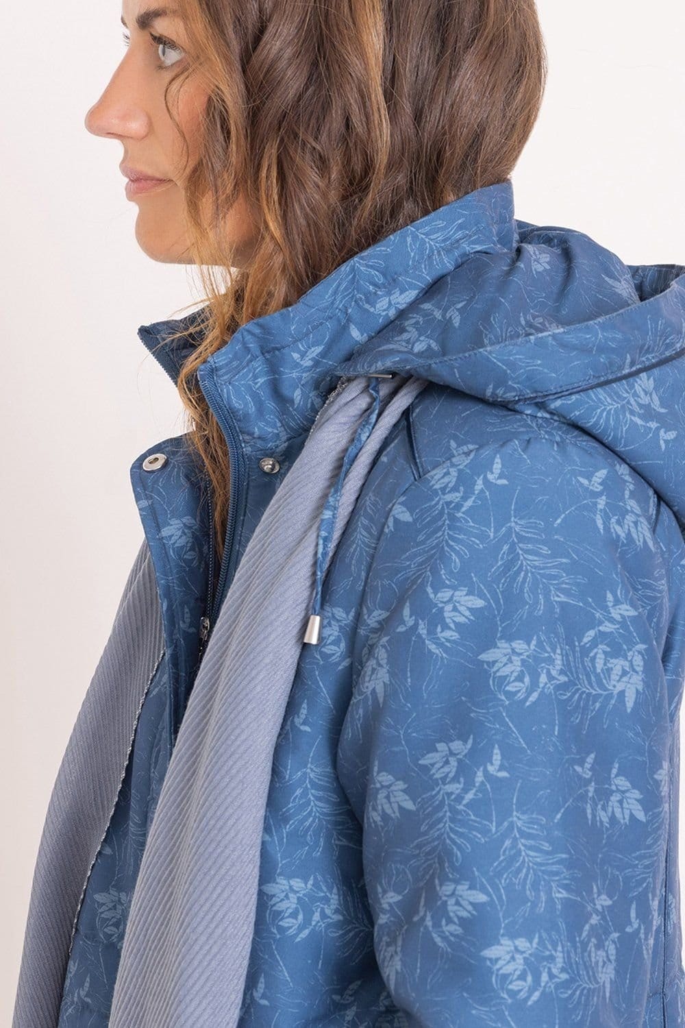 Anna Rose Anna Rose Women's Printed Coat With Scarf in Mid Blue - 4