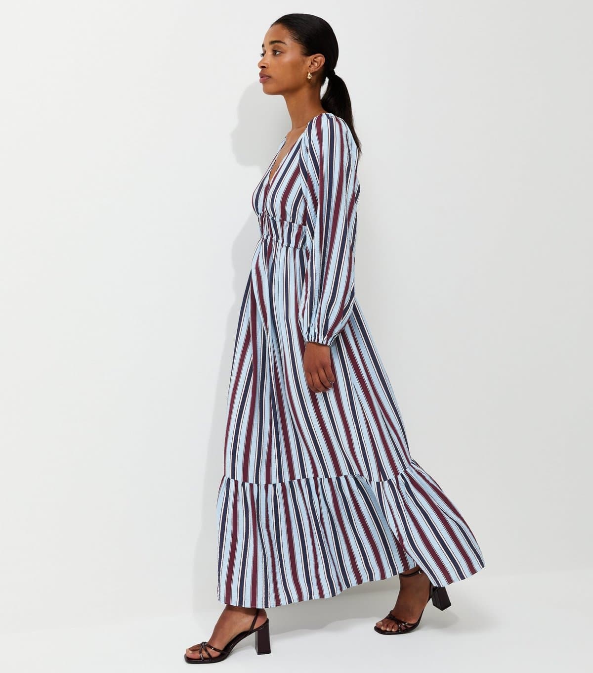 New Look Women's Blue Striped Long Sleeve Smock Midi Dress New Look
