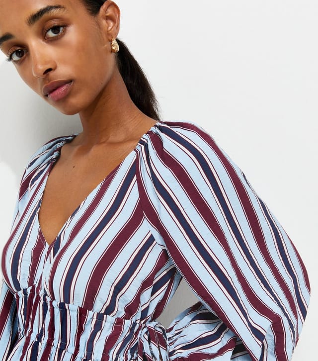 New Look Women's Blue Striped Long Sleeve Smock Midi Dress New Look - 2