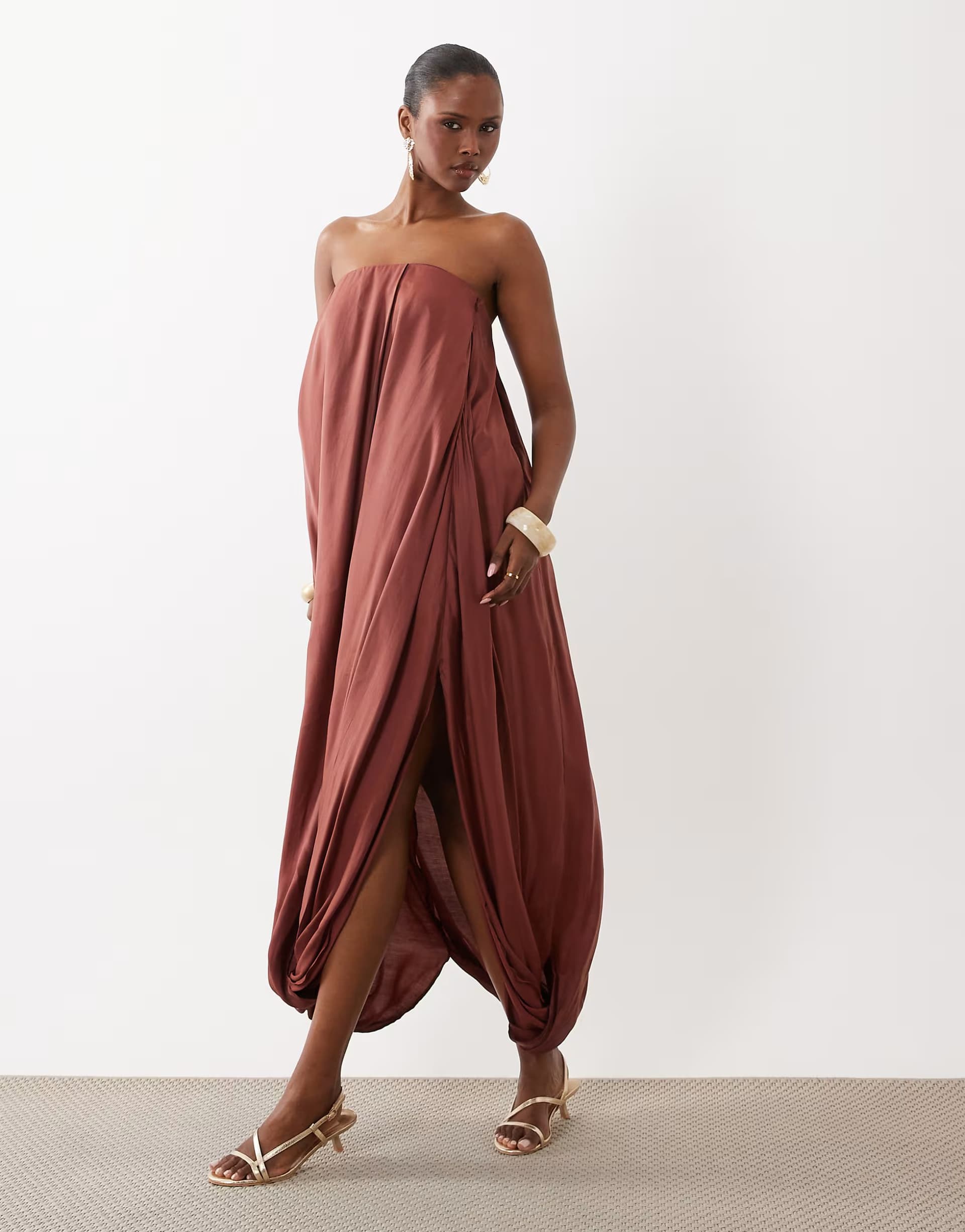 ASOS ASOS DESIGN modal bubble bandeau maxi dress in rust