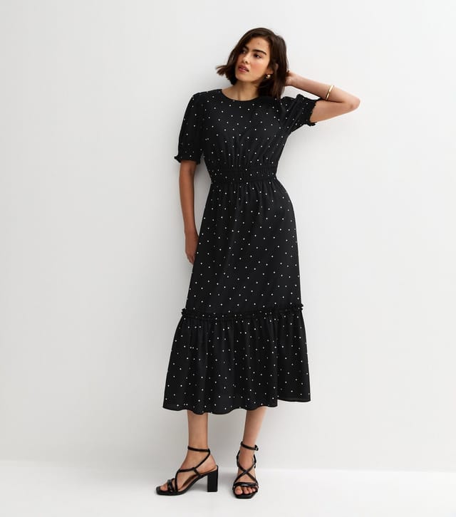 New Look Women's Black Spotty Short Sleeve Tiered Midi Dress New Look - 2