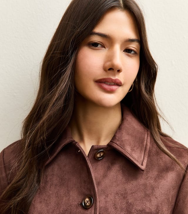 New Look Women's Dark Brown Faux Suede Button Front Jacket New Look - 3