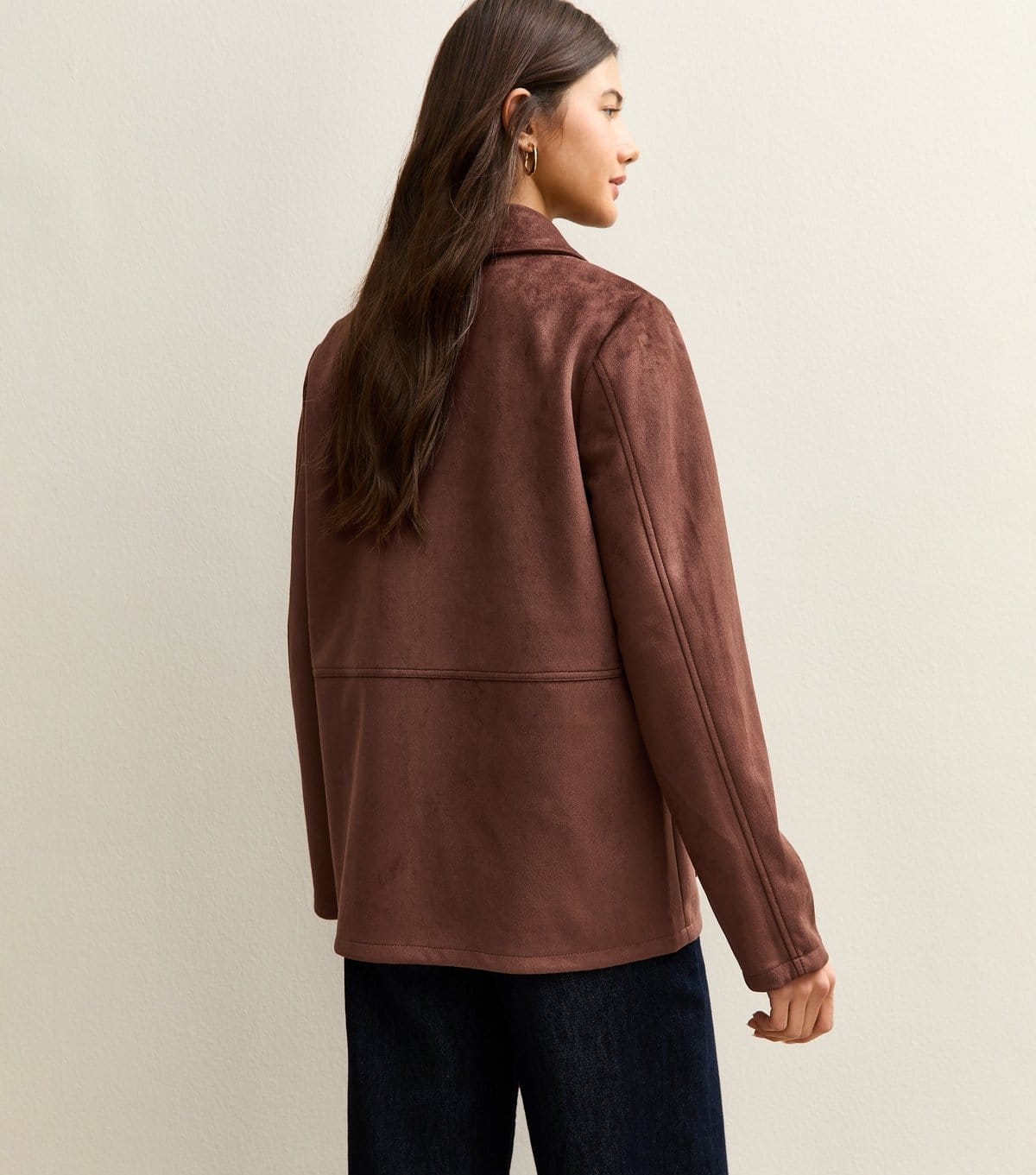 New Look Women's Dark Brown Faux Suede Button Front Jacket New Look - 4