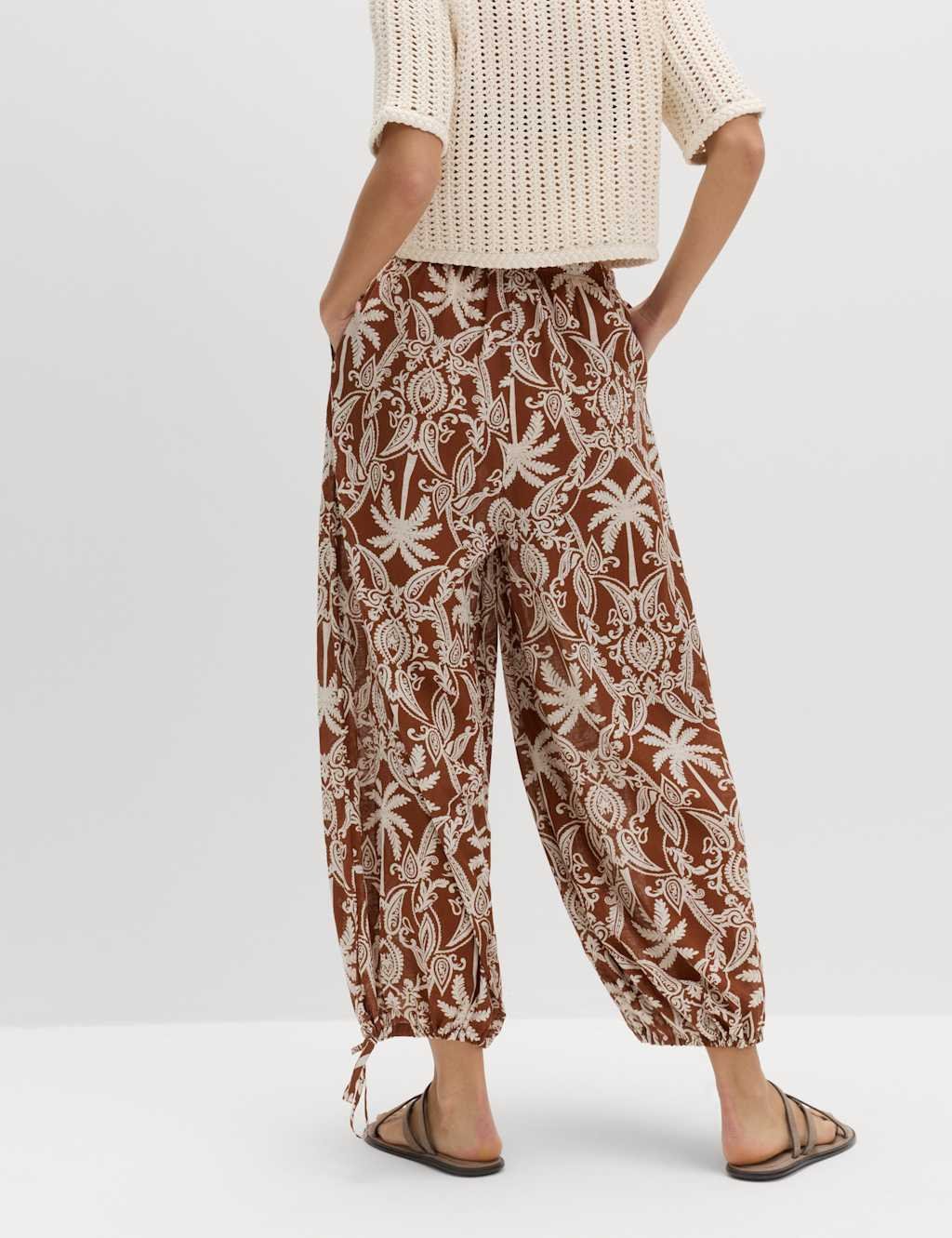 Marks & Spencer M&S Pure Cotton Printed Bubble Hem Beach Trousers Brown Mix - 2
