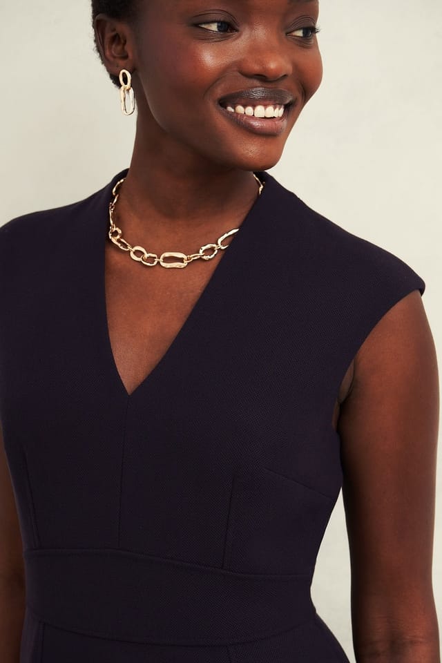Hobbs London Hobbs London Women's Aly V-Neck Knee Length Dress in Dark Navy - 3