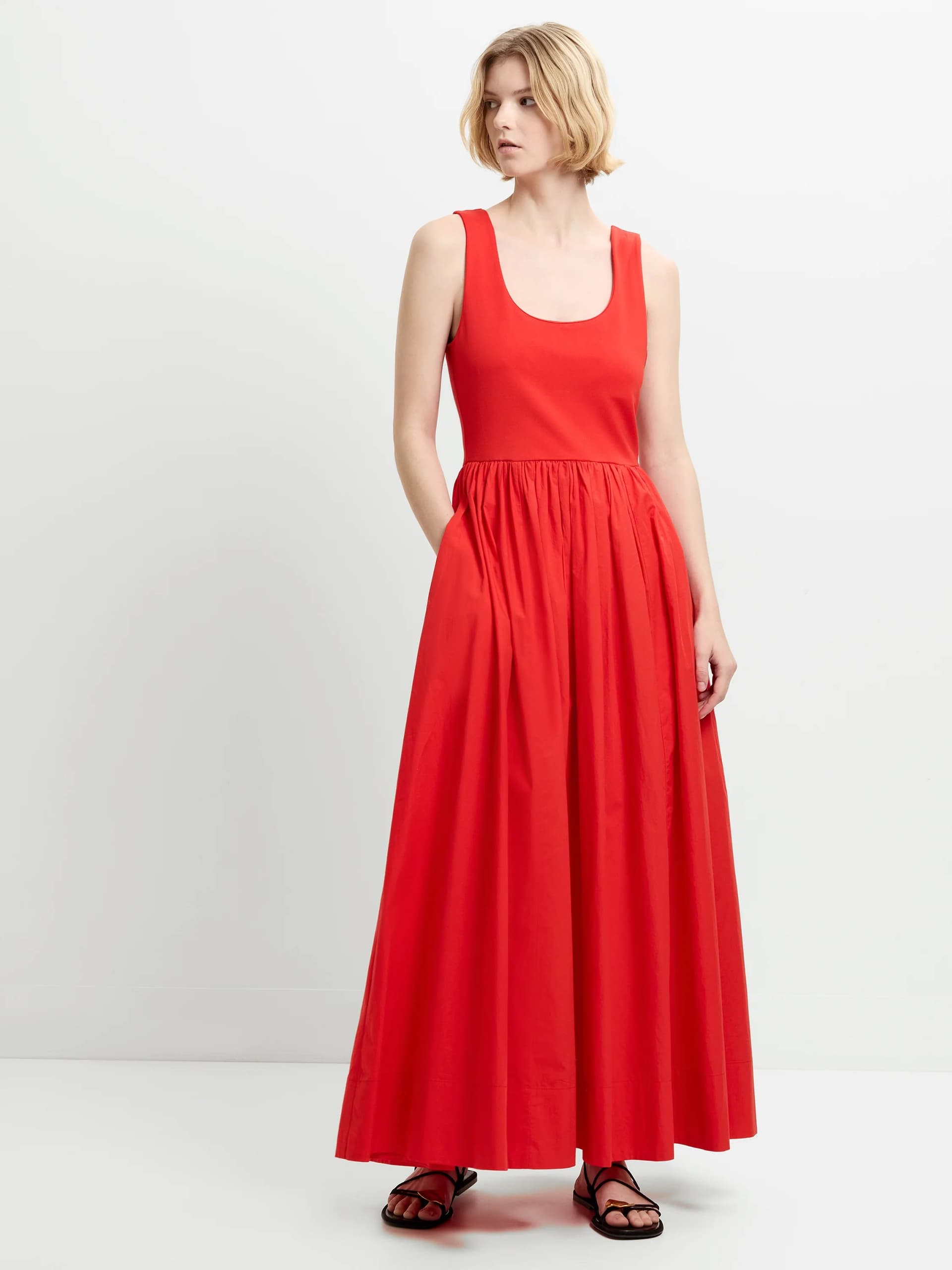 French Connection Jia Ponte Combo Maxi Dress Candied Apple Red