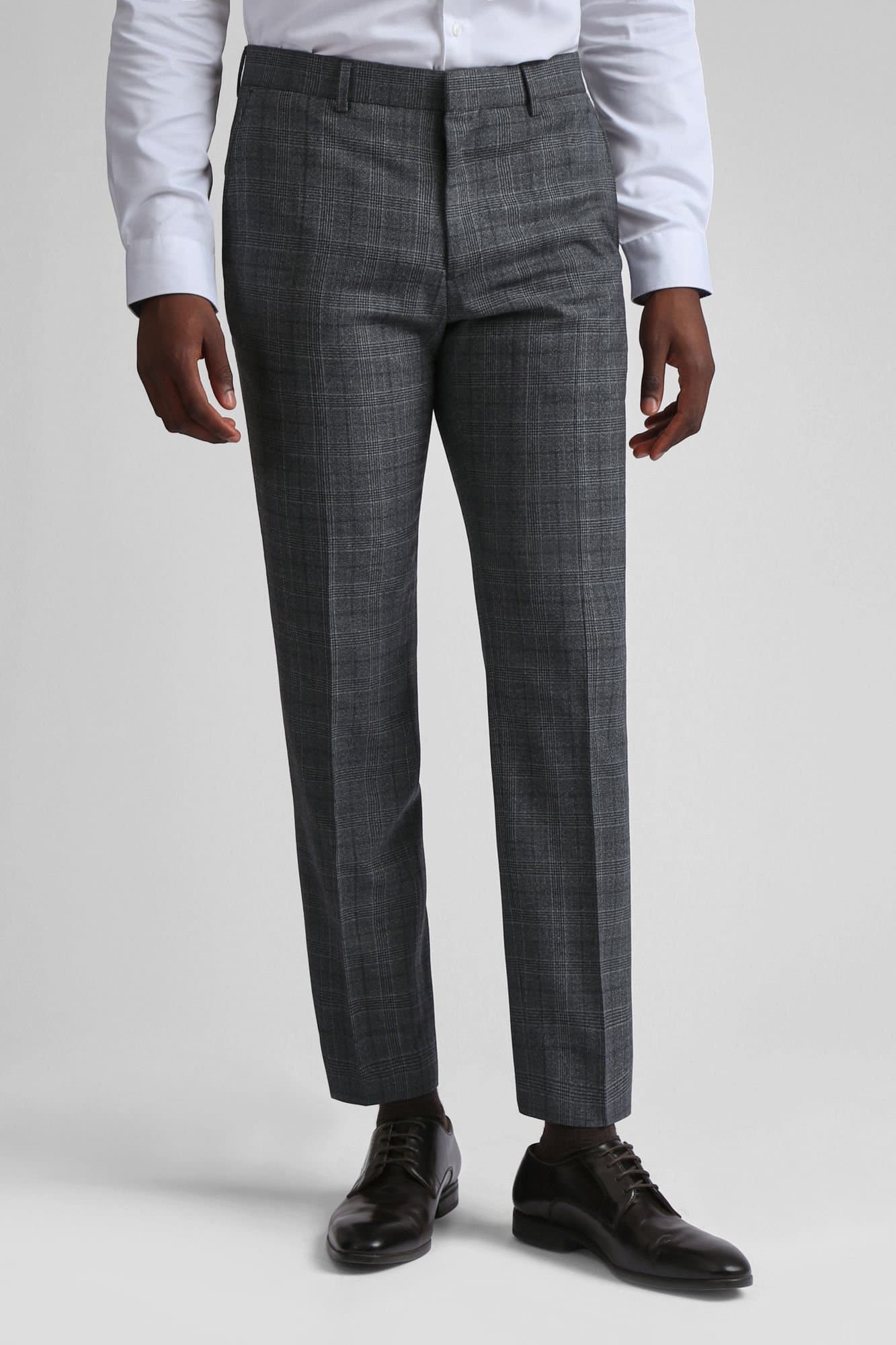 Ted Baker Ted Baker Men's Zion Charcoal Text Check Slim Trousers in Grey