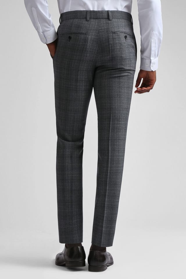 Ted Baker Ted Baker Men's Zion Charcoal Text Check Slim Trousers in Grey - 2