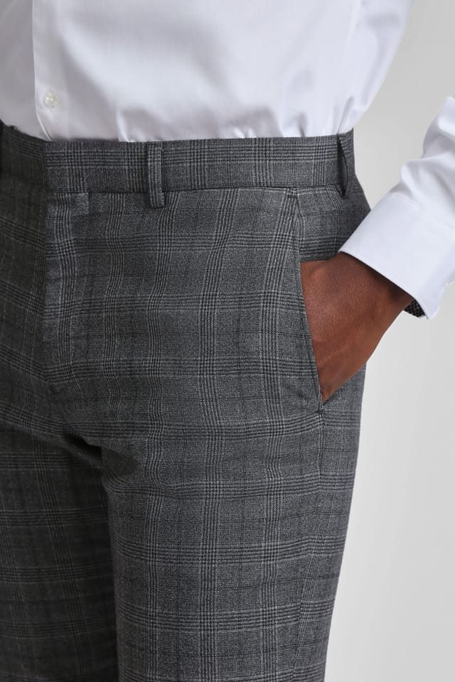 Ted Baker Ted Baker Men's Zion Charcoal Text Check Slim Trousers in Grey - 3