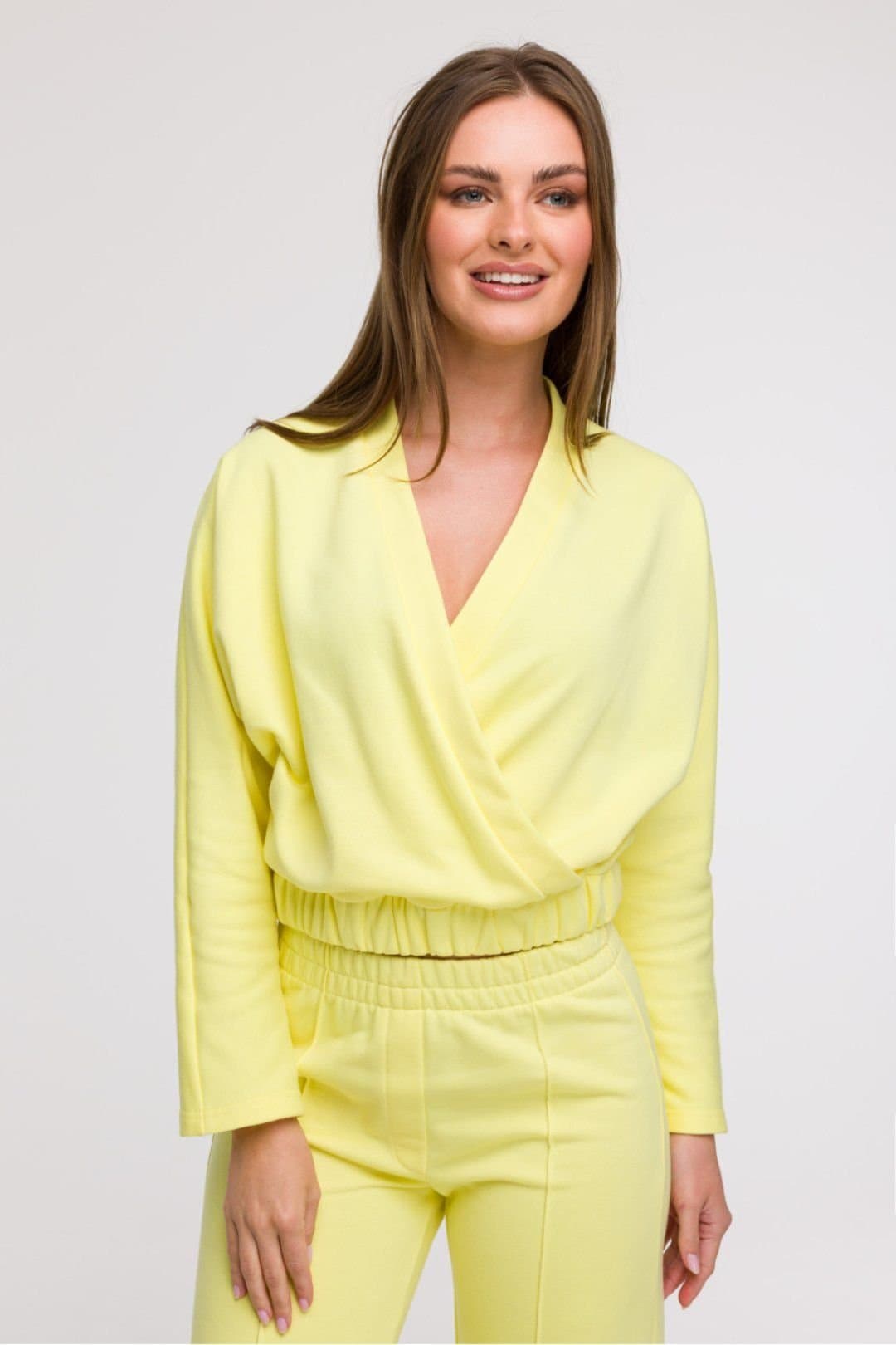 Love Lace Love Lace Women's Wrap Front Blouse with Elastic Waist in Yellow
