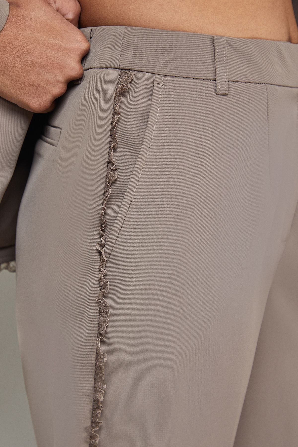 Warehouse Warehouse Women's Lace Frill Trim Wide Leg Trouser in Mocha - 4