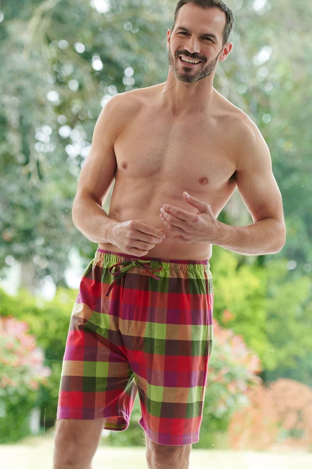 British Boxers British Boxers Men's "Eskdale" Check Brushed Cotton Sleep Shorts in Dark Red