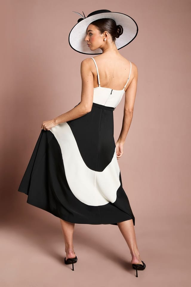 Coast Coast Women's Lisa Tan Colour Block Crepe Strappy Belted Midi Dress in Mono - 3