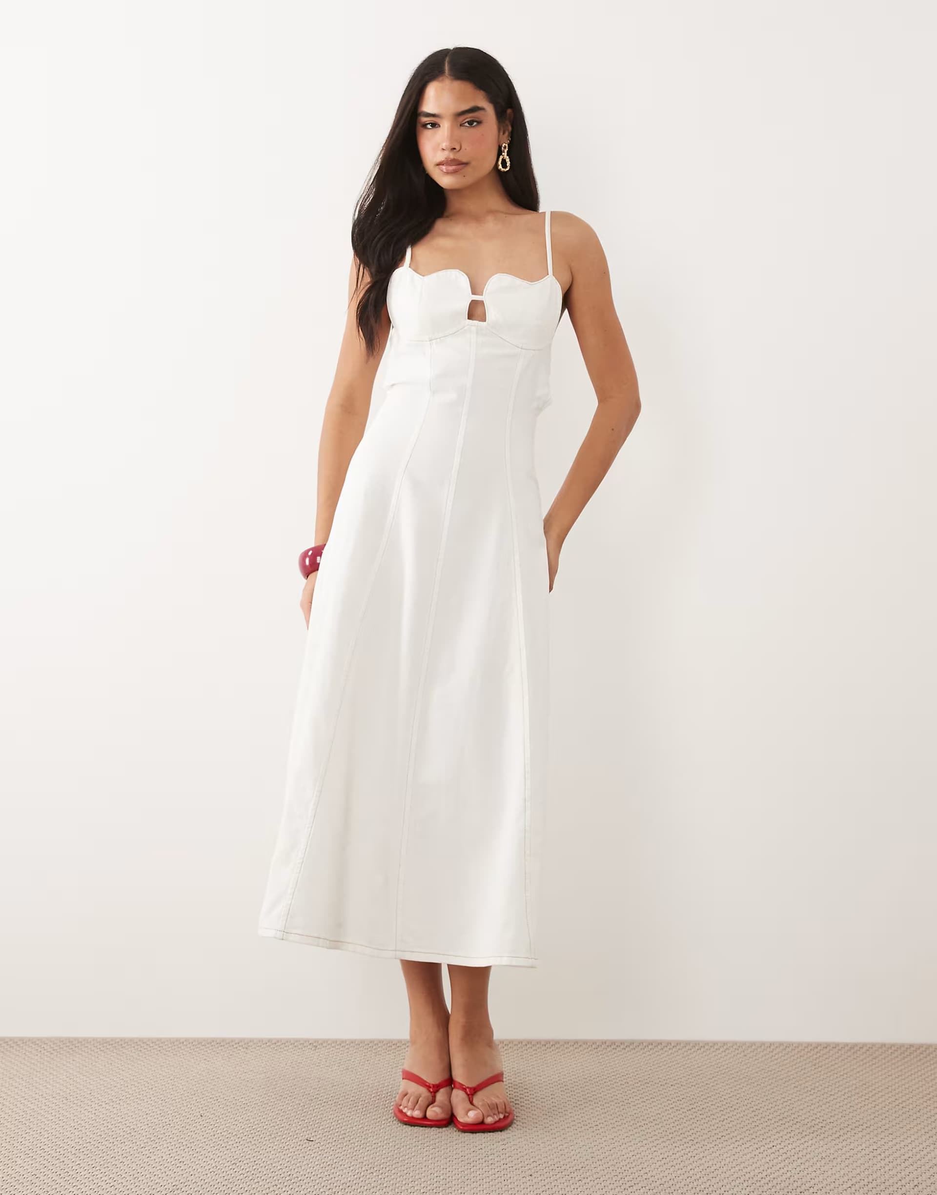 ASOS ASOS LUXE denim midi dress with heart bust detail in ecru