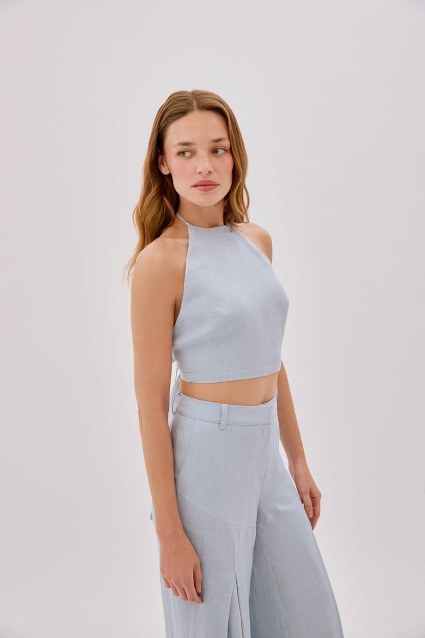 Labeca Labeca Women's Polly Dusty Linen Open Flare Pants in Blue - 1