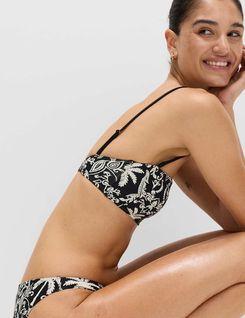 Marks & Spencer M&S Printed Bandeau Bikini Top Black Mix - 1