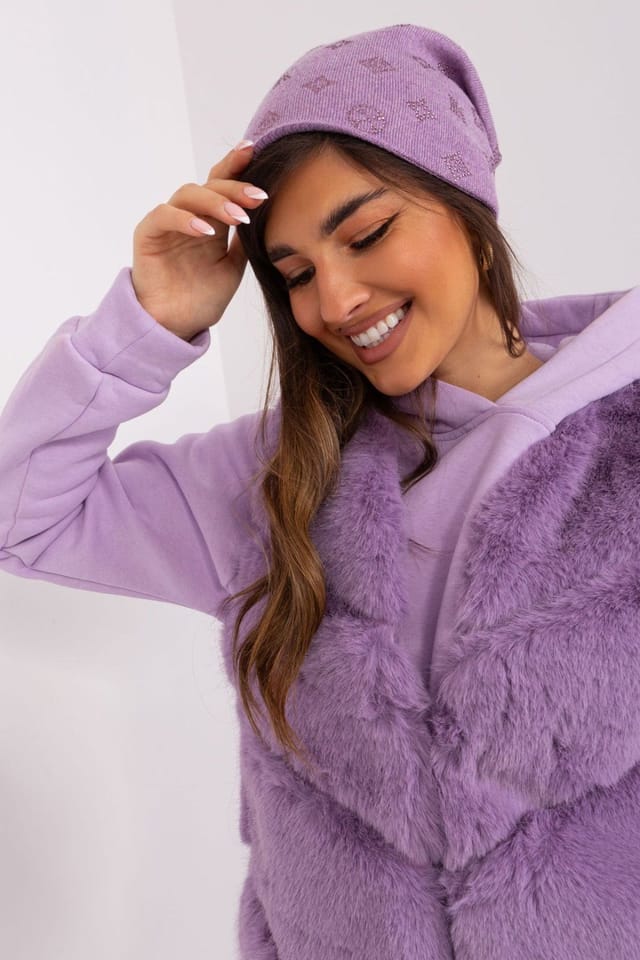 Love Lace Love Lace Women's Warm Winter Soft Cashmere Beanie Hat with Rhinestone Detail in Violet - 2