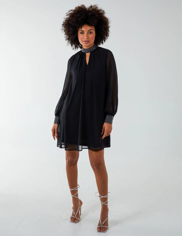 Blue Vanilla Shift Diamante Collar Midi Dress - 2