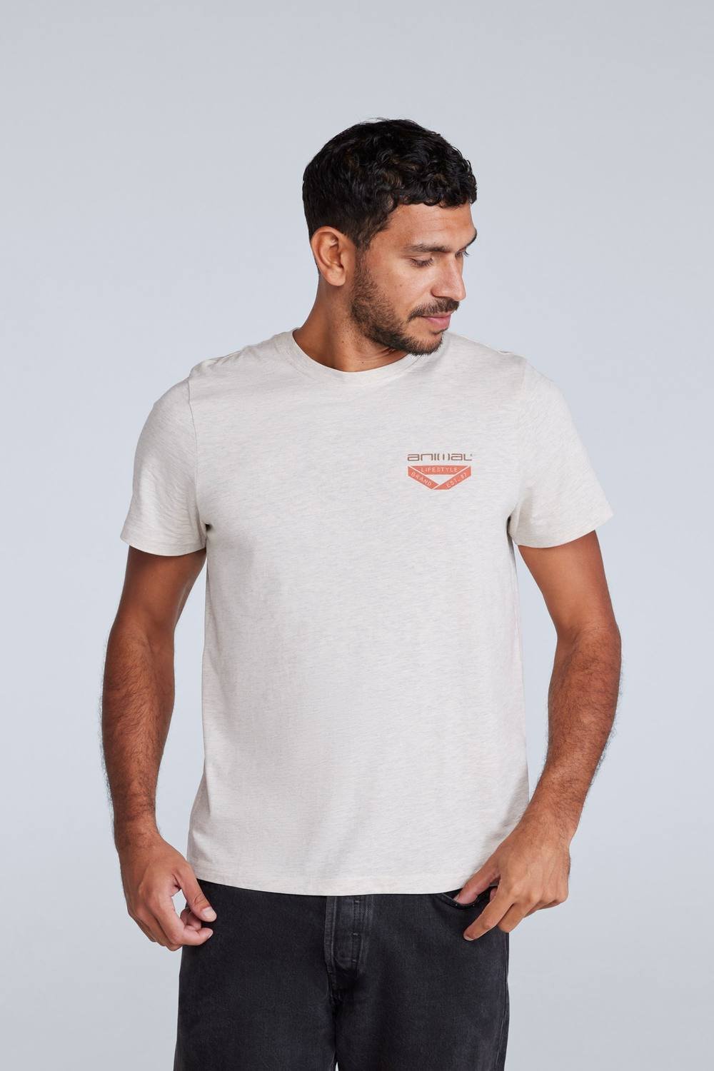 Animal Animal Men's 'Jacob' Short Sleeve Relaxed Fit Lightweight Casual Cotton T-Shirt in Light Beige - 2