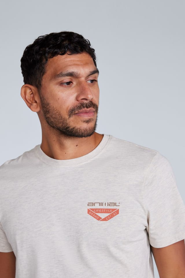 Animal Animal Men's 'Jacob' Short Sleeve Relaxed Fit Lightweight Casual Cotton T-Shirt in Light Beige - 3