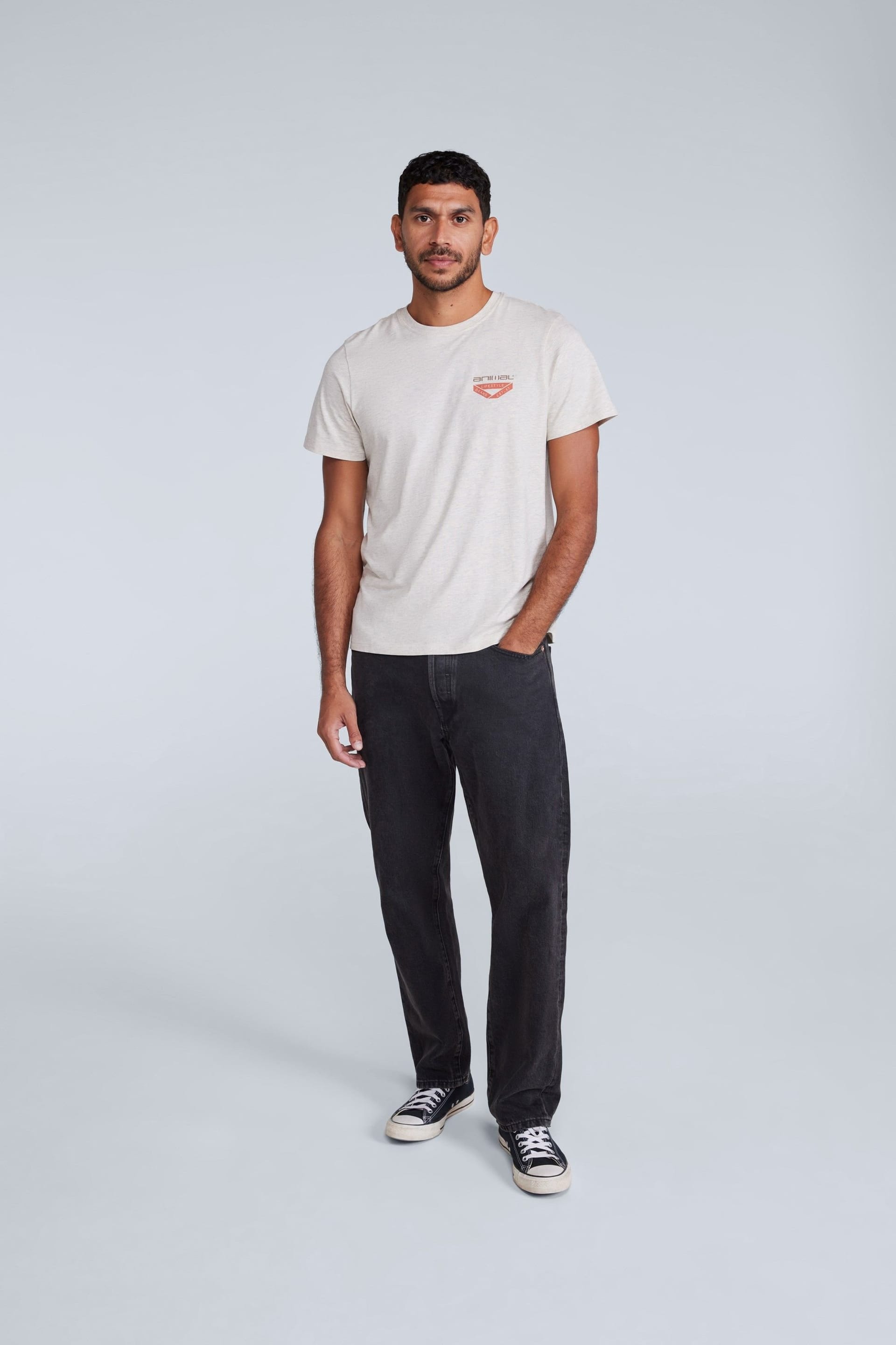 Animal Animal Men's 'Jacob' Short Sleeve Relaxed Fit Lightweight Casual Cotton T-Shirt in Light Beige - 4