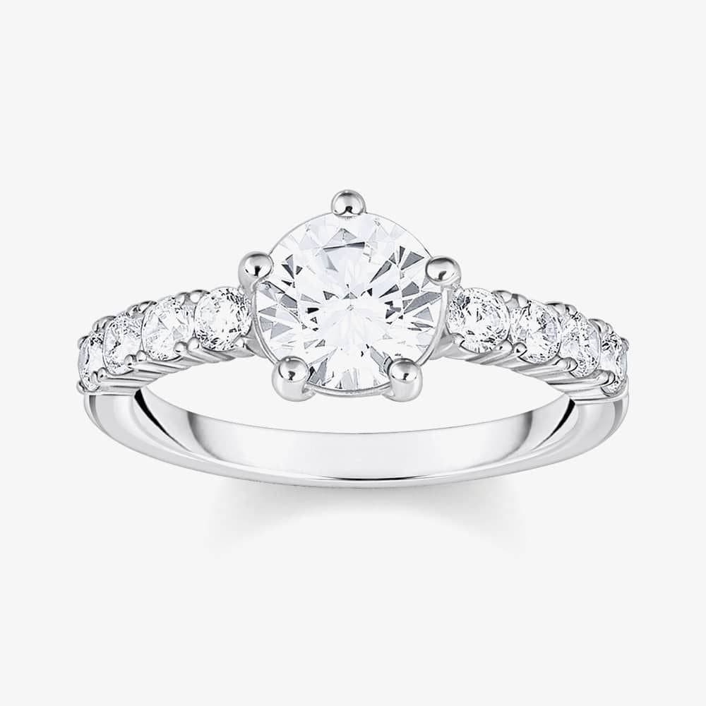 Thomas Sabo THOMAS SABO Women's Silver Solitaire White Cubic Zirconia Ring TR2440-051-14-56