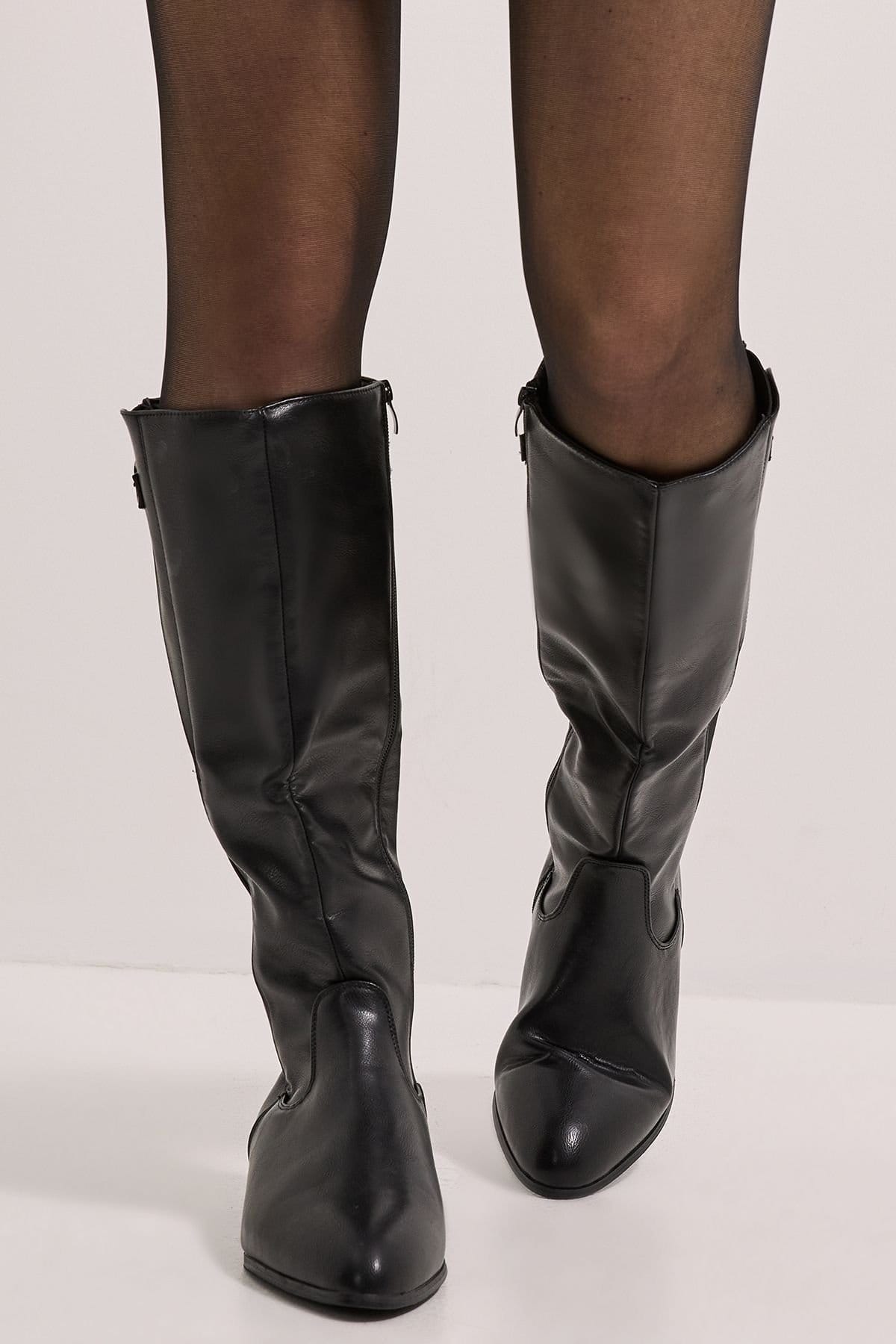 Dorothy Perkins Dorothy Perkins Women's Kamille Faux Leather Elastic Knee High Riding Boots in Black - 4