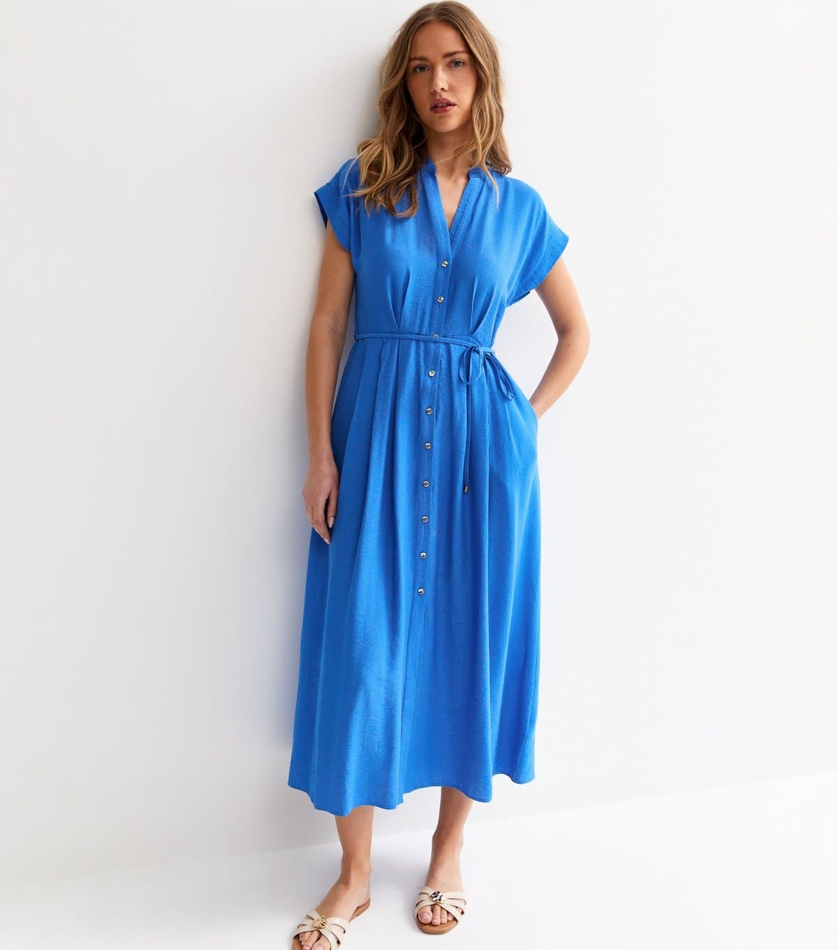 New Look Women's Bright Blue Toggle Shirt Midi Dress New Look
