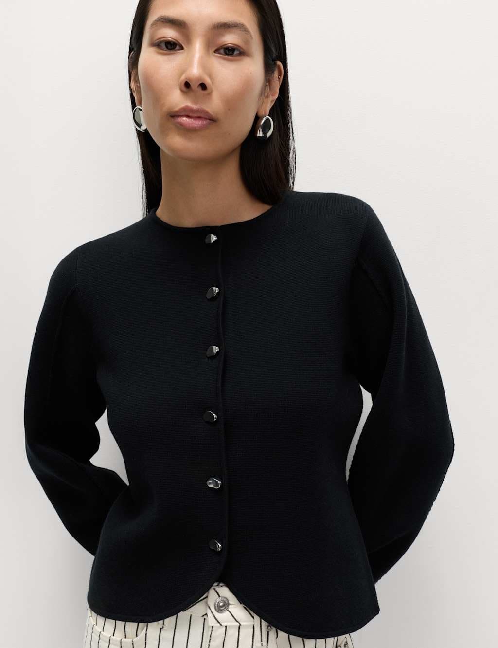 Marks & Spencer M&S Soft Touch Waisted Fitted Cardigan Black