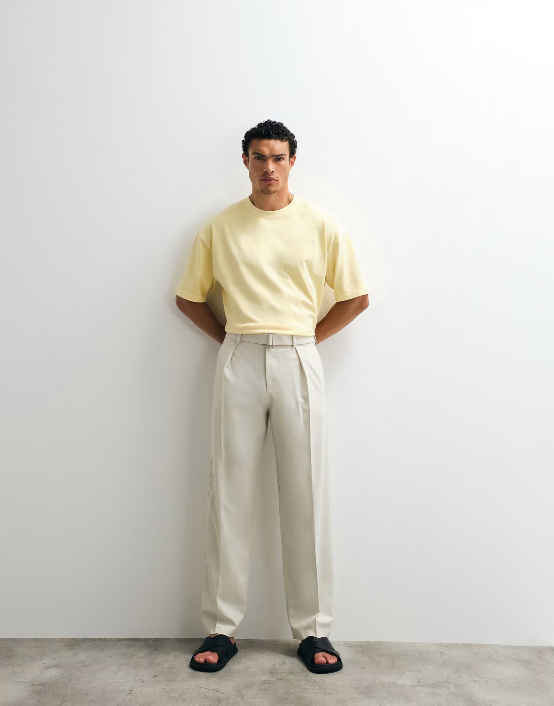 ASOS DESIGN Cream Textured Wide Leg Trousers