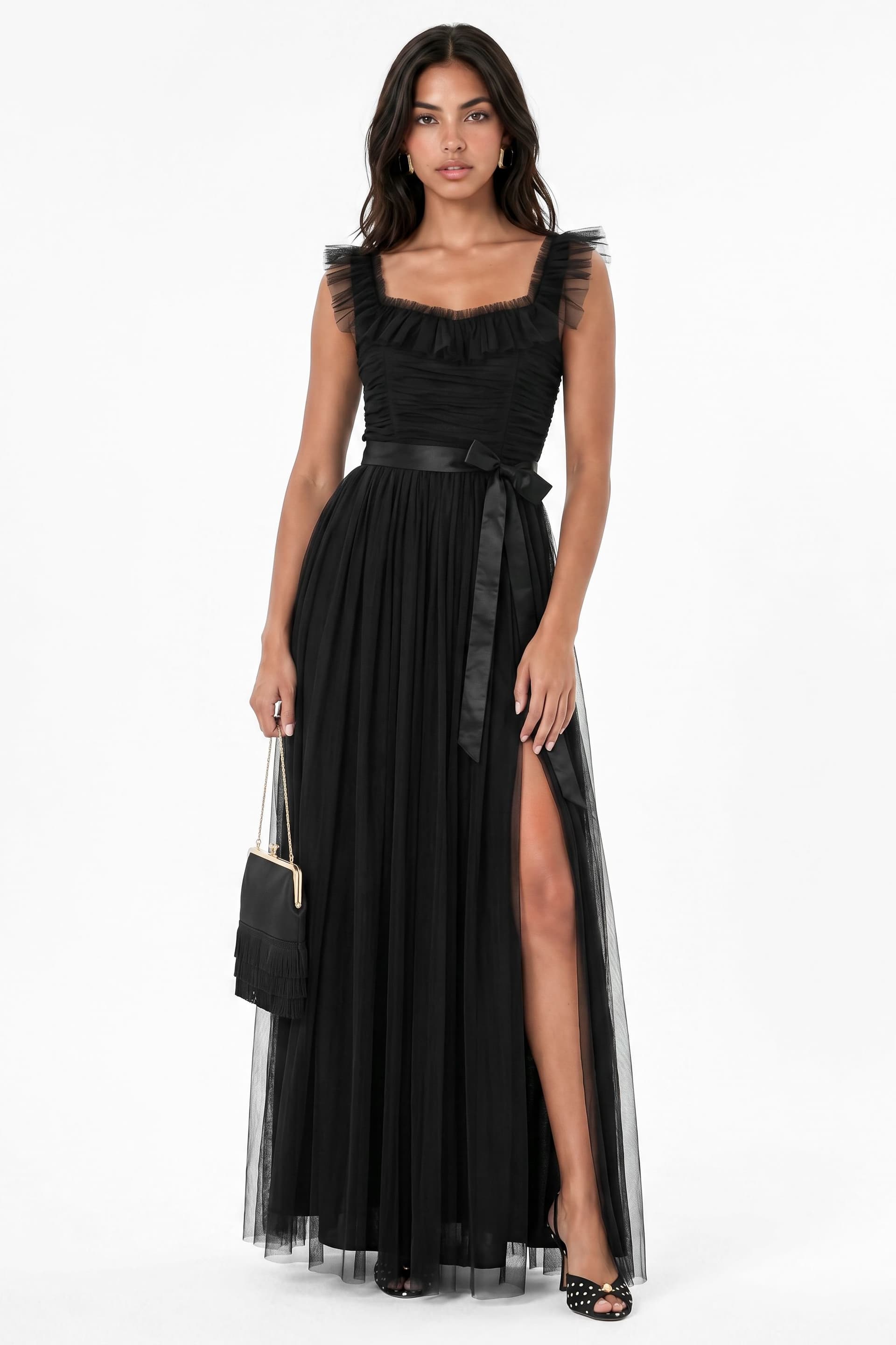 Anaya with Love Anaya with Love Women's Strappy Ruffle Maxi Dress in Black