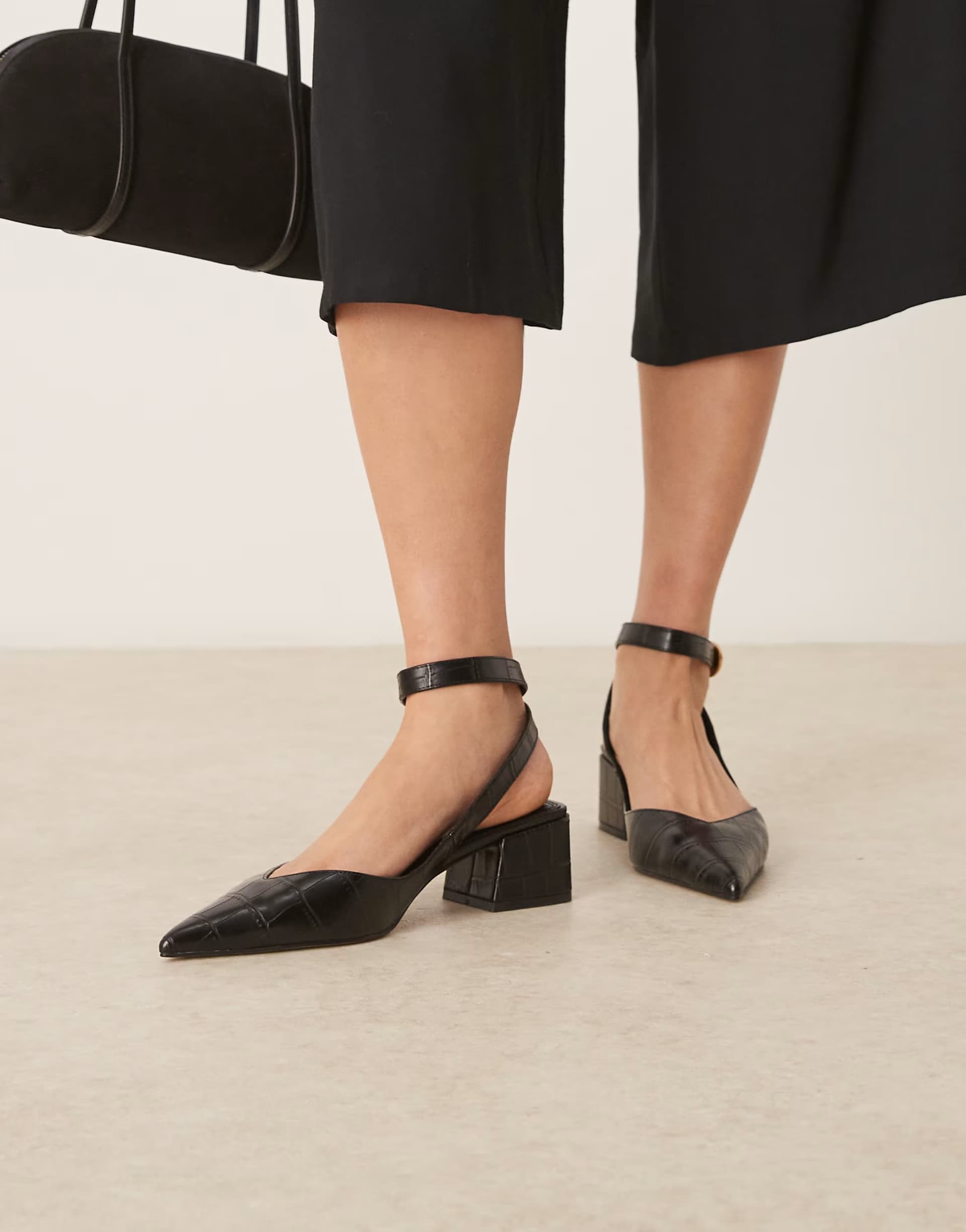 ASOS ASOS DESIGN Sienna mid block heel shoes in black croc